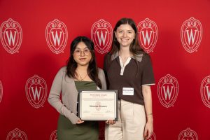 Serendipity Award recipient Ximena Franco (left) poses with graduate student mentor Ellie Breitfeld (right). 